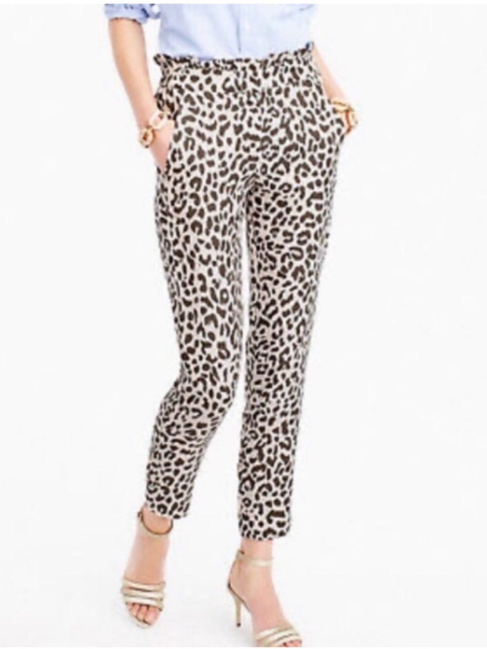 J.Crew Animal Print Linen Paperbag Waist Tapered Pants - Sz 00